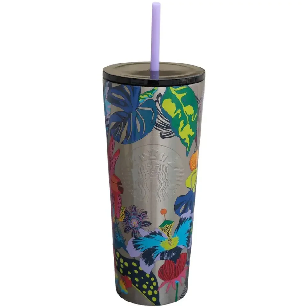 NWT Starbucks Multicolored 3D Floral Summer Stainless Steel Tumbler 24 oz. Venti